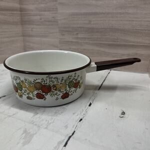 Vintage Retro 70s Orange, Yellow, Brown, Enamel Sauce Pan Spice Of Life 1970’s
